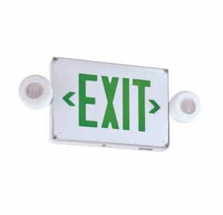 LED Emergency Exit & Light Combo w/ Green Letters, 120V-277V, White