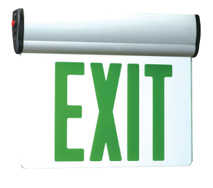Edge-Lit Exit Sign, Single Face, Ceiling Mount, 120V/277V, GR/ALUM