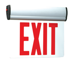 Edge-Lit Exit Sign, Single Face, Ceiling Mount, SD, 120V/277V, RD/ALUM