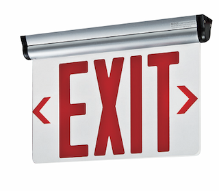 Recessed Exit Sign, Single Face, 120V/277V, Red/Brushed Aluminum