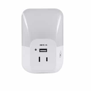 .5W LED Automatic Night Light w/ Outlet & USB Port, 5 lm, 3000K