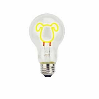 0.3W LED A19 Shape Filament Bulb, Dog, E26, 120V, Yellow