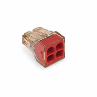 Wago Push Wire Connector, 4 Conductor, Up to 12 AWG, Brown Clear Housing,  Red (Wago 773-604)