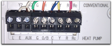 Close up of thermostat wiring