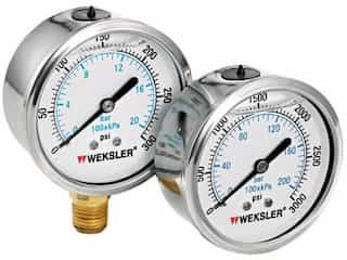  2 [1/2]'' 0/300 PSI Liquid Filled Gauges w/Stainless Steel Case