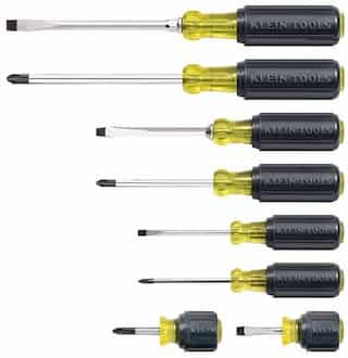 Klein Tools 8 Piece Cushion Grip Screwdriver Set with Plastic Handles and Nickel Chrome Plated Shank