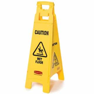 Yellow, 4 Sided Plastic Caution Wet Floor Floor Sign-12 x 16 x 38