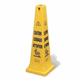 Rubbermaid Yellow, Multilingual "CAUTION" Safety Cone-12.25w x 12.25d x 36h