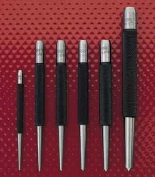 LS Starrett 4'' Steel Center Punch with Round Shank and Pointed Tip