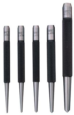 5 Piece Steel Center Punch Set with Round Stock Shape and Pointed Tip