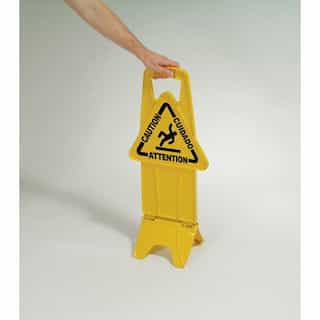 Yellow, Stable Multi-Lingual Safety Sign, 13w x 13.25d x 26h