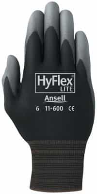 Ansell Size 7 Smooth Black/Gray HyFlex Lite Gloves