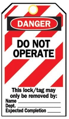 Heavy Duty "Do Not Operate" Lockout Tag