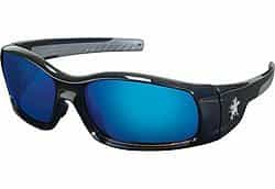 Crews Swagger Safety Glasses Black Frames w/ Blue Diamond Mirror Lenses