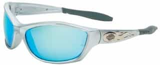 Harley Davidson Silver Frame Blue Mirror Lens HD 1000 Series Safety Glasses