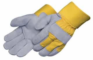 Premium Leather-Palm Safety-Cuff Gloves, Large, Yellow and Gray