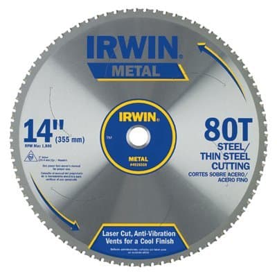 Irwin 14" 80T Metal Cutting Ferrous Steel Circular Saw Blade