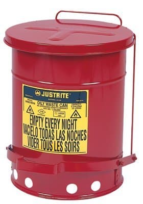 Justrite 10 Gallon Red Oily Waste Can with Lever