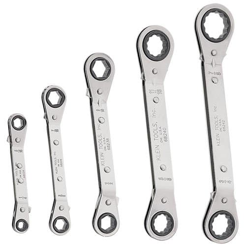 Klein Tools 5-Piece Fully Reversible Ratcheting Offset Box Wrench Set