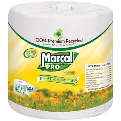 White, 2-Ply Premium 100% Recycled Bath Tissue-504-ft./Roll