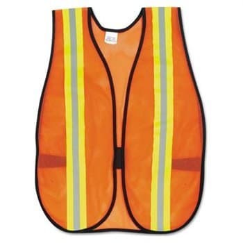 MCR Safety Orange Safety Vest, Reflective Strips Polyester Side Straps One Size