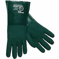 14" Green Gauntlet Jersey Lined PVC Gloves
