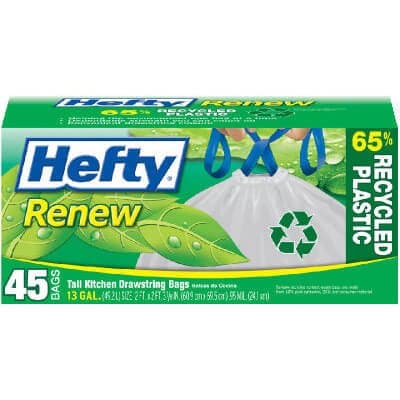 White, 13 Gal .9 Mil Renew Recycled Kitchen Trash Bags