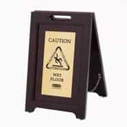 Multi-Lingual Wood and Brass Caution Sign