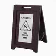 Rubbermaid Multi-Lingual Wood and Stainless Steel Caution Sign