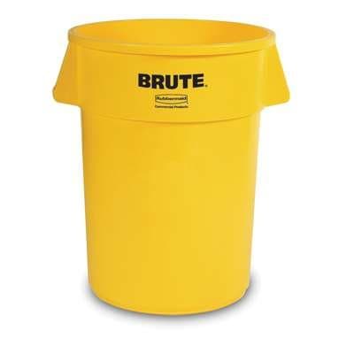 Rubbermaid Yellow, 55 Gallon Round Plastic Brute Refuse Container