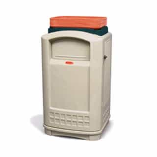 Rubbermaid Plaza Lunch Tray Top Waste Container, Rectangular Plastic 50 Gallon, Beige