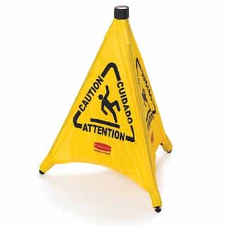 Yellow, 3 Sided Fabric Multilingual "Caution" Pop-Up Safety Cone-21 x 21 x 20