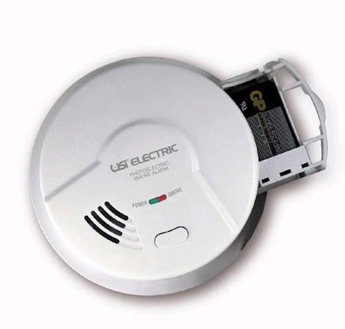 USI Photoelectric Smoke Detector, 120V Hardwired w/ 9V Battery