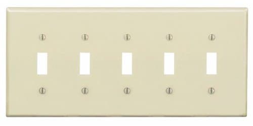 5-Gang Plastic Toggle Switch Wall Plate, Ivory