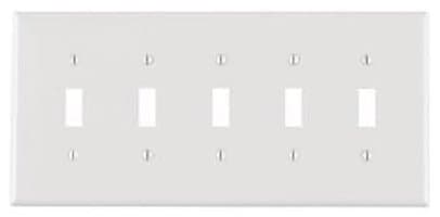5-Gang Plastic Toggle Switch Wall Plate, White