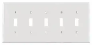 GP 5-Gang Plastic Toggle Switch Wall Plate, White