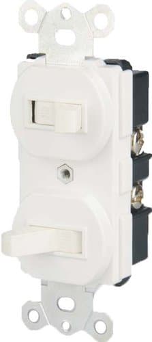 15 Amp Single Pole Double Toggle Switch, white