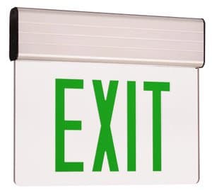 Edge Lit Double Face LED Exit Sign w/ Aluminum Housing, Green Letter
