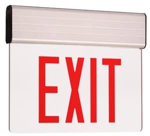 Edge Lit Double Face LED Exit Sign w/ Aluminum Housing, Red Letter