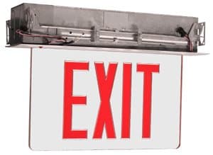 Edge Lit Recessed Exit Sign w/ Aluminum Housing, Red Letter