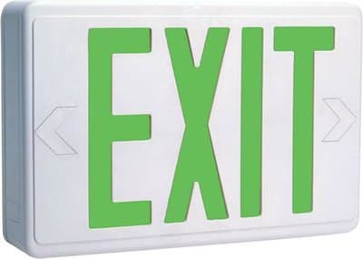 GP White LED Exit Sign w/ Green Letter & Battery Backup
