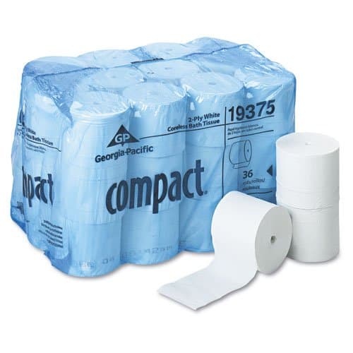 Compact White 6" Wide High-Capacity 2-Ply Coreless Bath Tissues