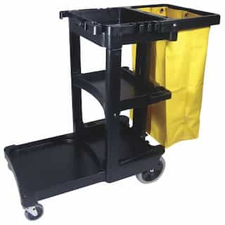 Rubbermaid Black Janitor Cart w/ Yellow Zippered Vinyl Bag
