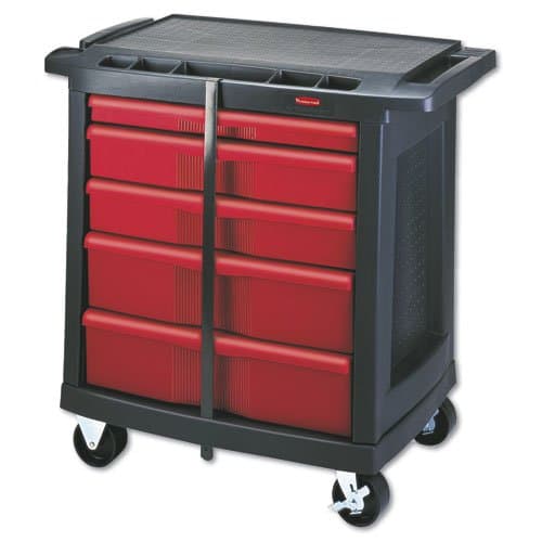 Rubbermaid Black/Red Five-Drawer Mobile Workcenter