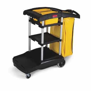 Black High-Capacity Cleaning Cart w/ Yellow 33 Gal Zippered Bag