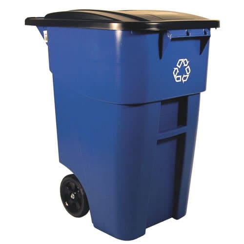 Rubbermaid Brute Square Big Wheel Blue 50 Gal Recycling Rollout Container