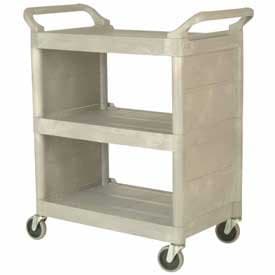 Rubbermaid Beige Three Shelf Service Cart w/ Brushed Aluminum Uprights