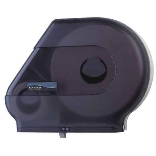 San Jamar Quantum Black Jumbo Roll Bath Tissue Dispenser w/ Stub Roll Comp