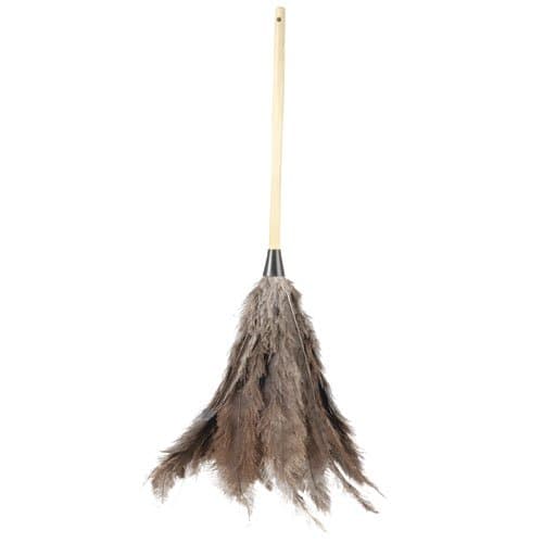 Gray 15 in. Ostrich Feather Duster w/ 16 in. Wooden Handle