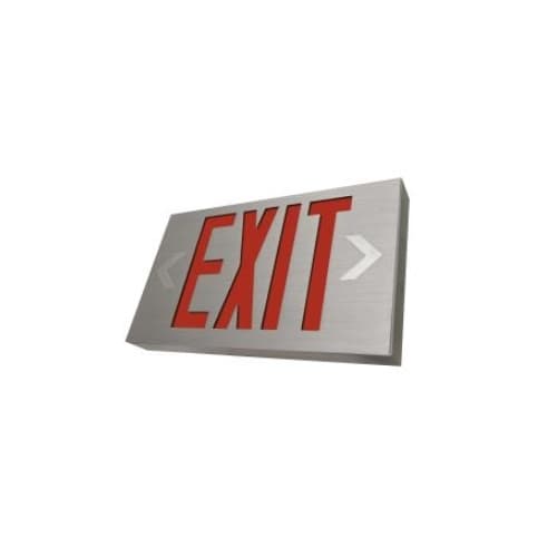 LED Aluminum Emergency Exit Sign, Silver Housing with Red Letters